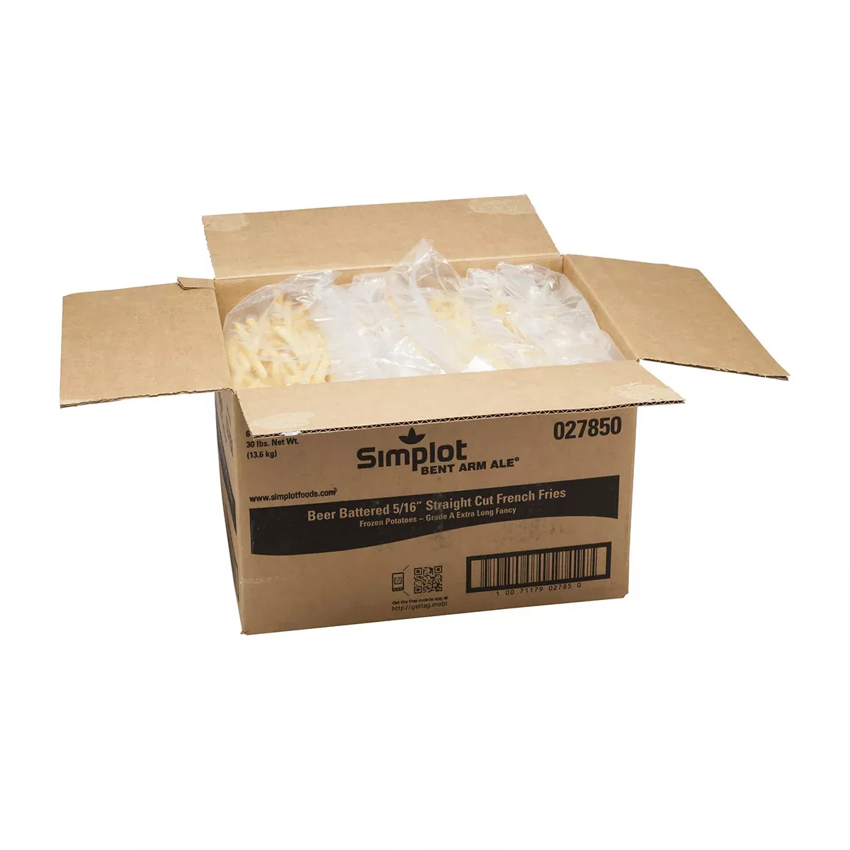 Simplot Frozen Simplot Bent Arm Ale 6 Inch Beer Battered Straight Cut Fries Skin On 5 Pound Each - 6 Per Case