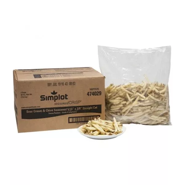 Simplot Frozen Simplot Seasonedcrisp 6 Inch X 8 Inch Sour Cream and Chive Straight Cut Fries Skin On 5 Pound Each - 6 Per Case