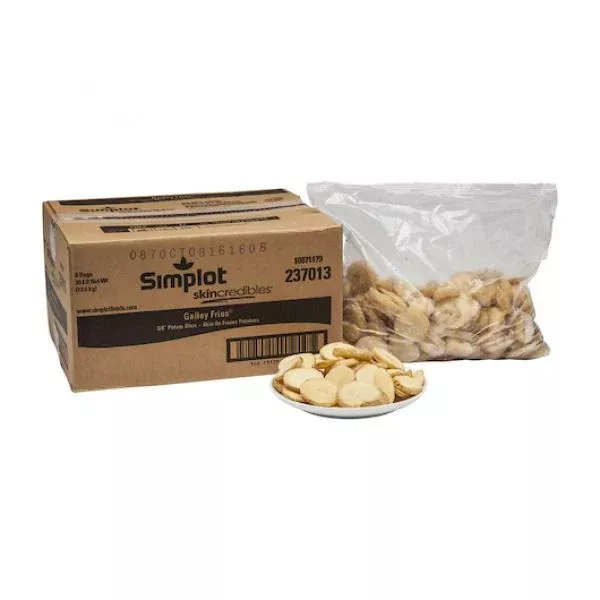 Simplot Frozen Simplot Skincredibles 8 Inch Galley Cut Potatoslices Skin On 5 Pound Each - 6 Per Case