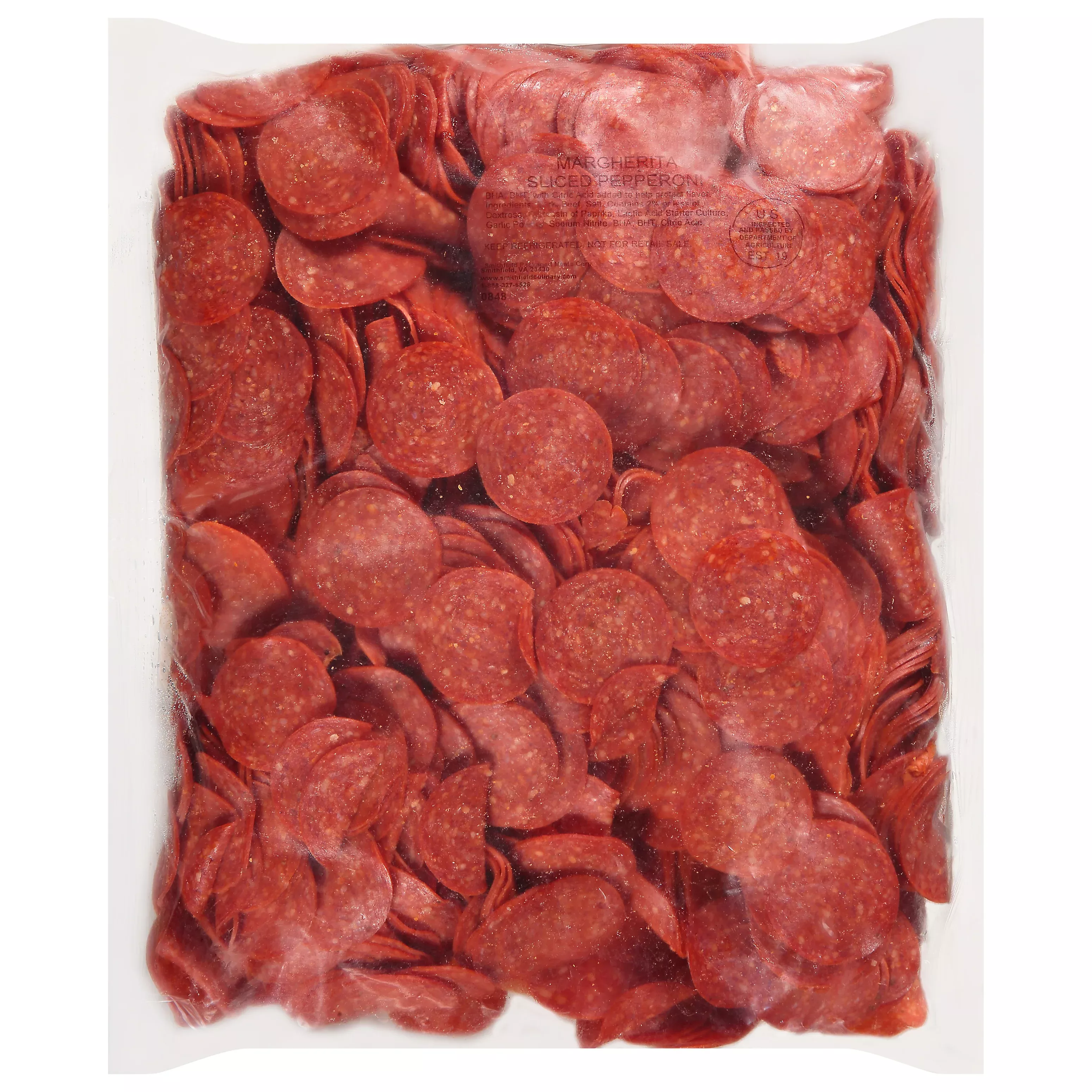 Smithfield Frozen Pepperoni Sliced 5 Inch Diameter Poly Lined 5.037 Pound Each - 2 Per Case