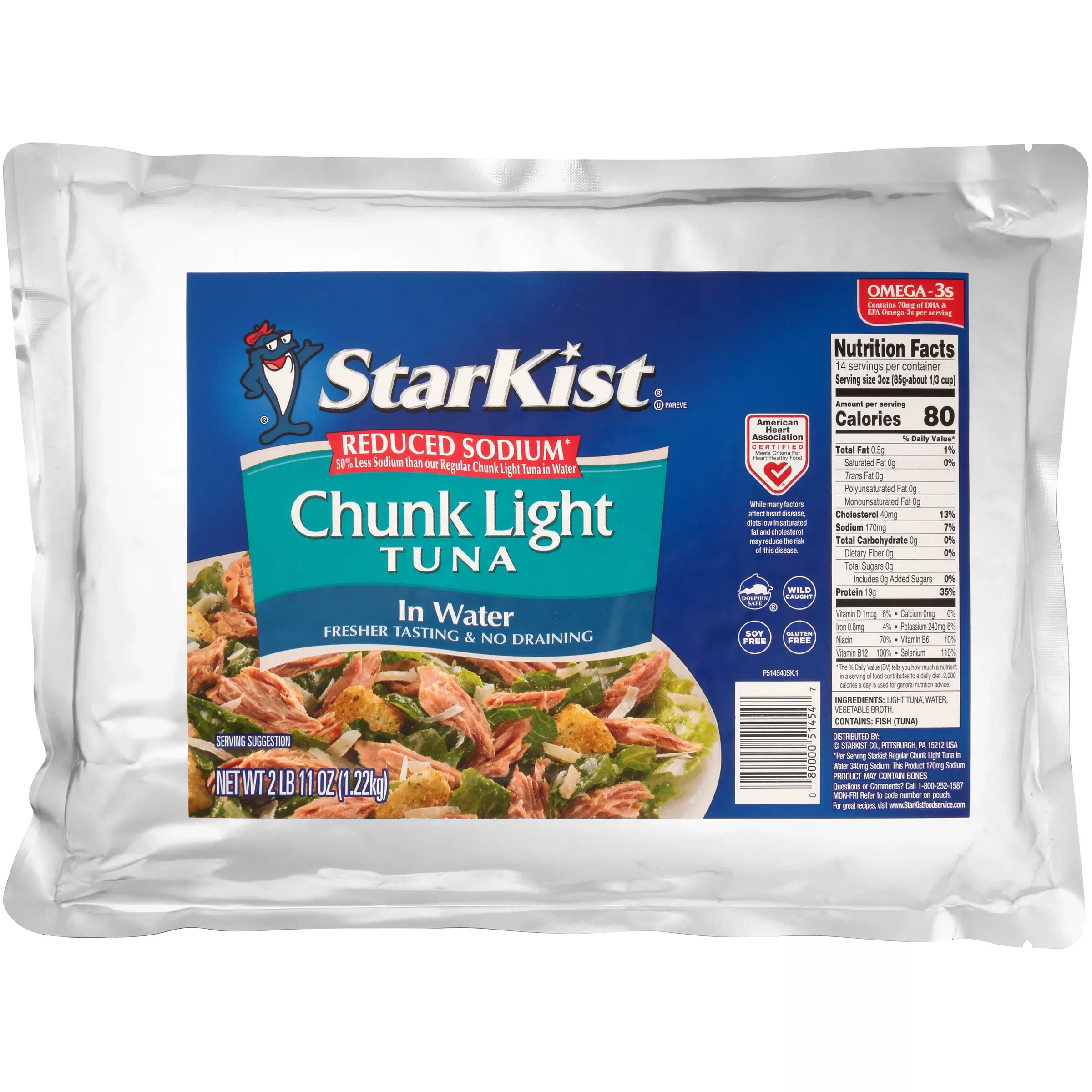 Starkist Tuna Starkist Light Chunks Low Sodium Vacuum Pak 43 Ounce Size - 6 Per Case