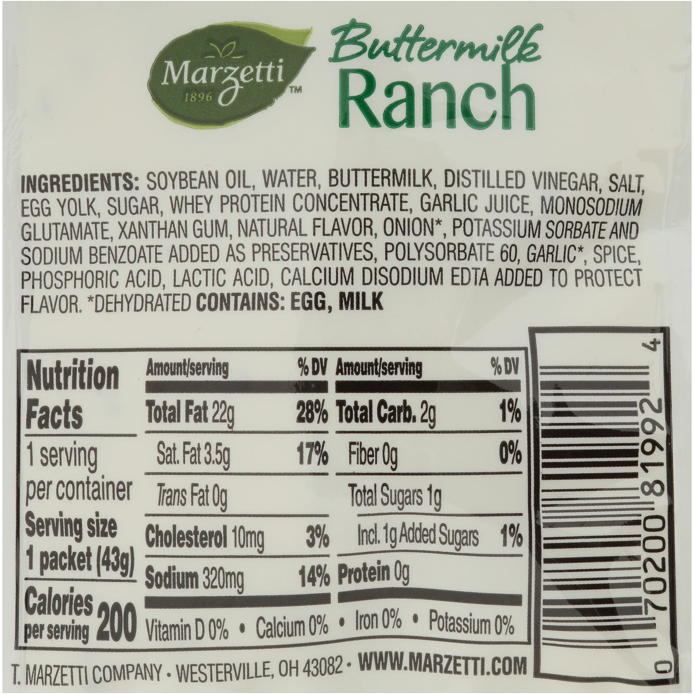 T. Marzetti Buttermilk Ranch Dressing Single Serve 1.5 Ounce Size - 120 Per Case