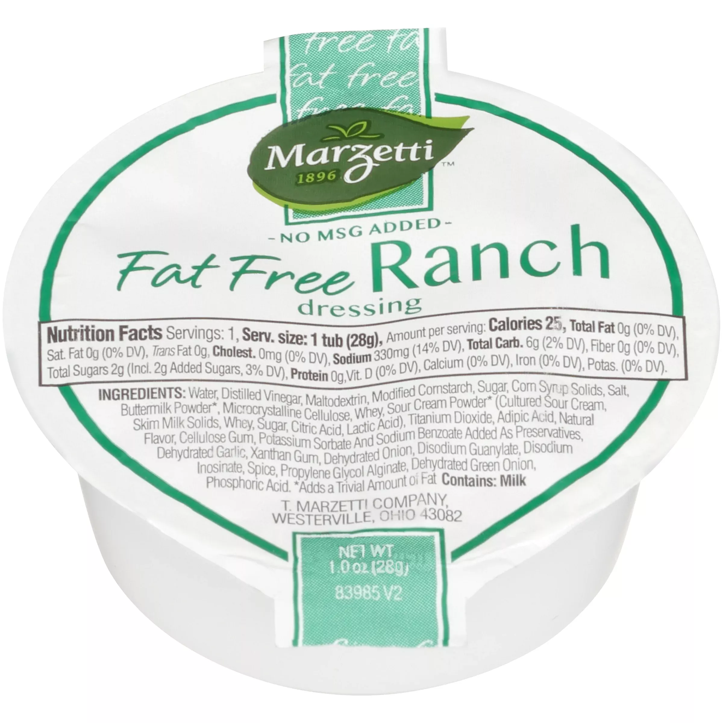 T. Marzetti Fat Free Ranch Dressing 1 Ounce Size - 120 Per Case