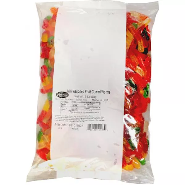 T.r. Toppers Gummi Worms Mini Assorted Fruit 5 Pound Each - 4 Per Case