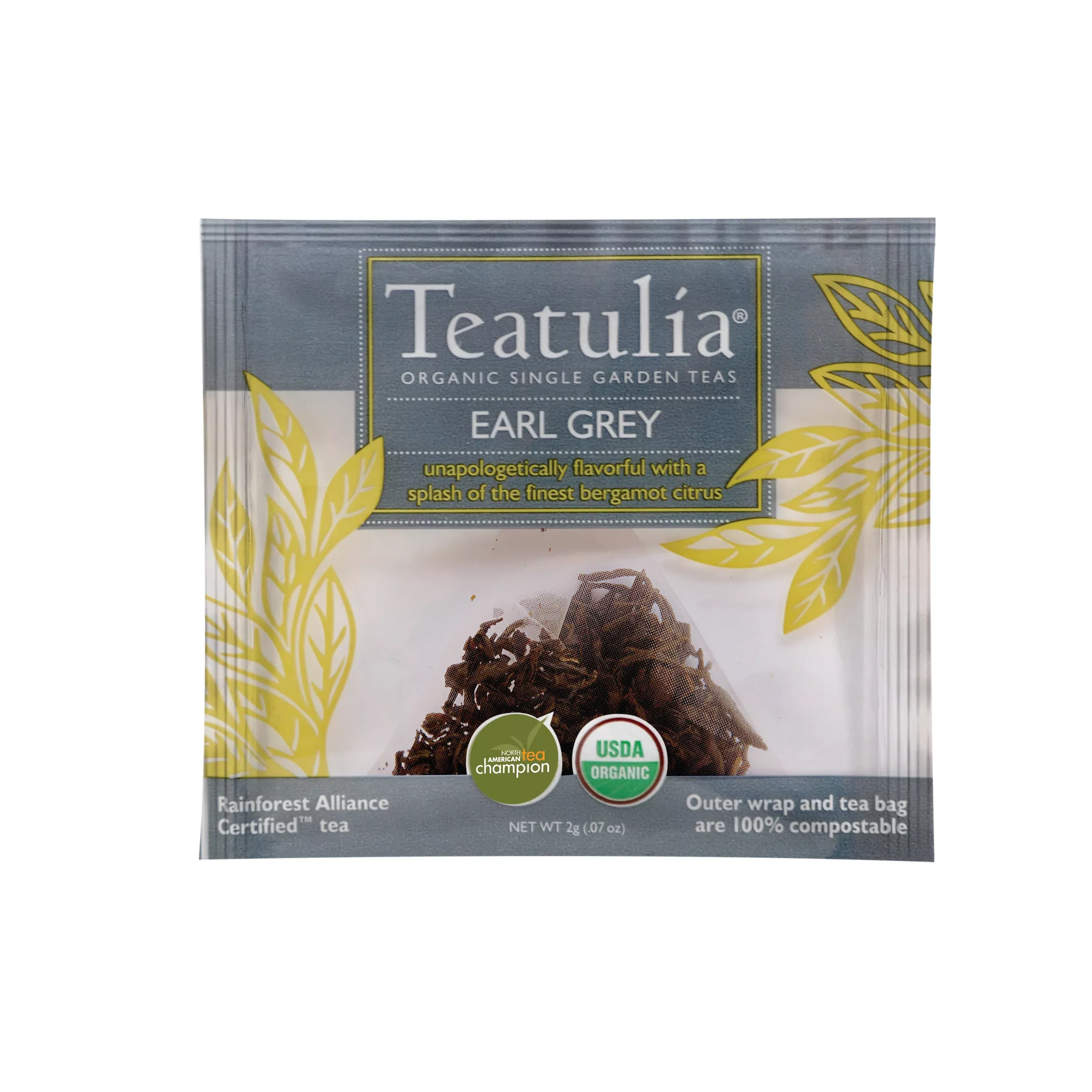 Teatulia Organic Teas Earl Grey Wrapped Premium Tea 50 Count Packs - 1 Per Case