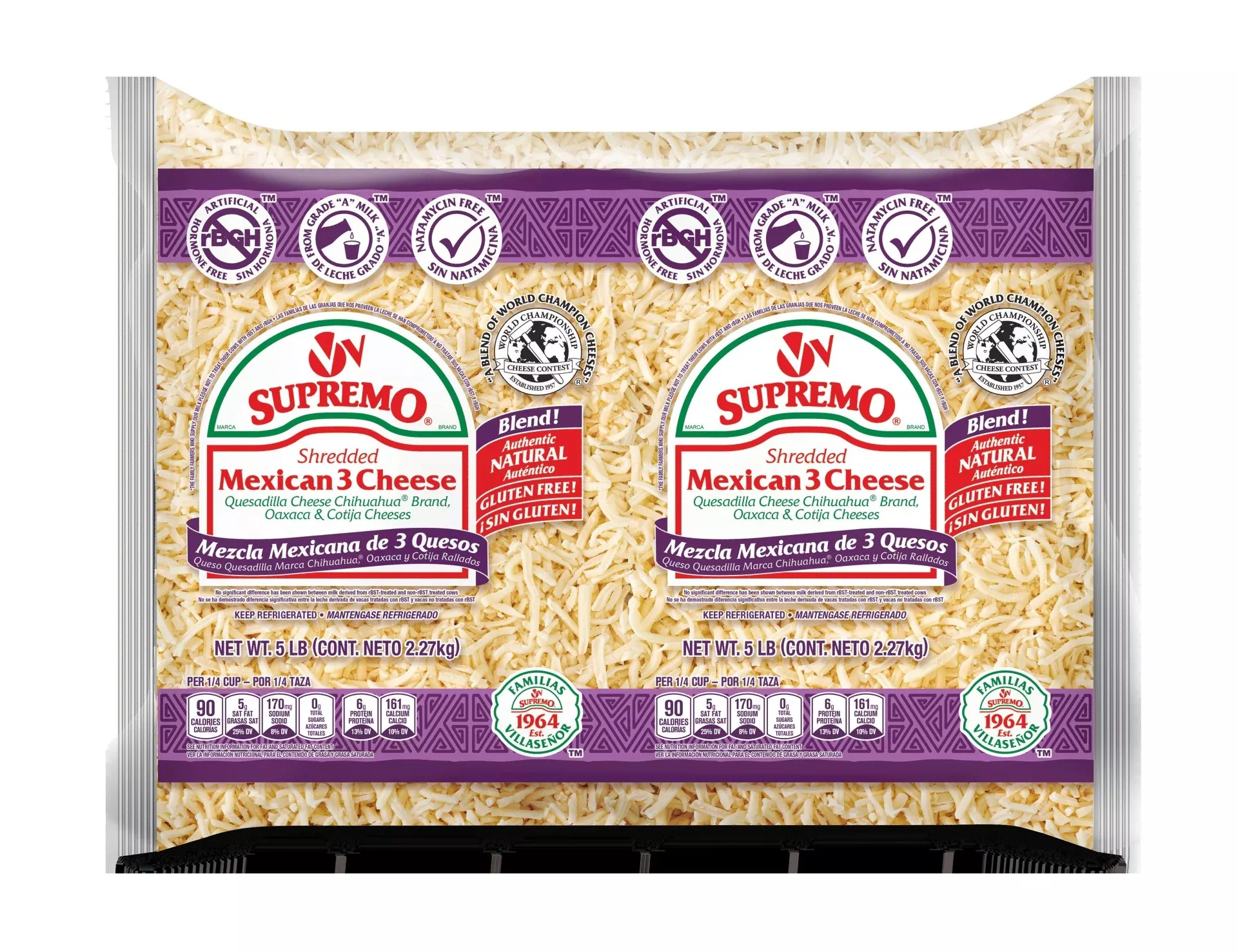 V&v Supremo Mexican Cheese Blend 5 Pound Each - 4 Per Case
