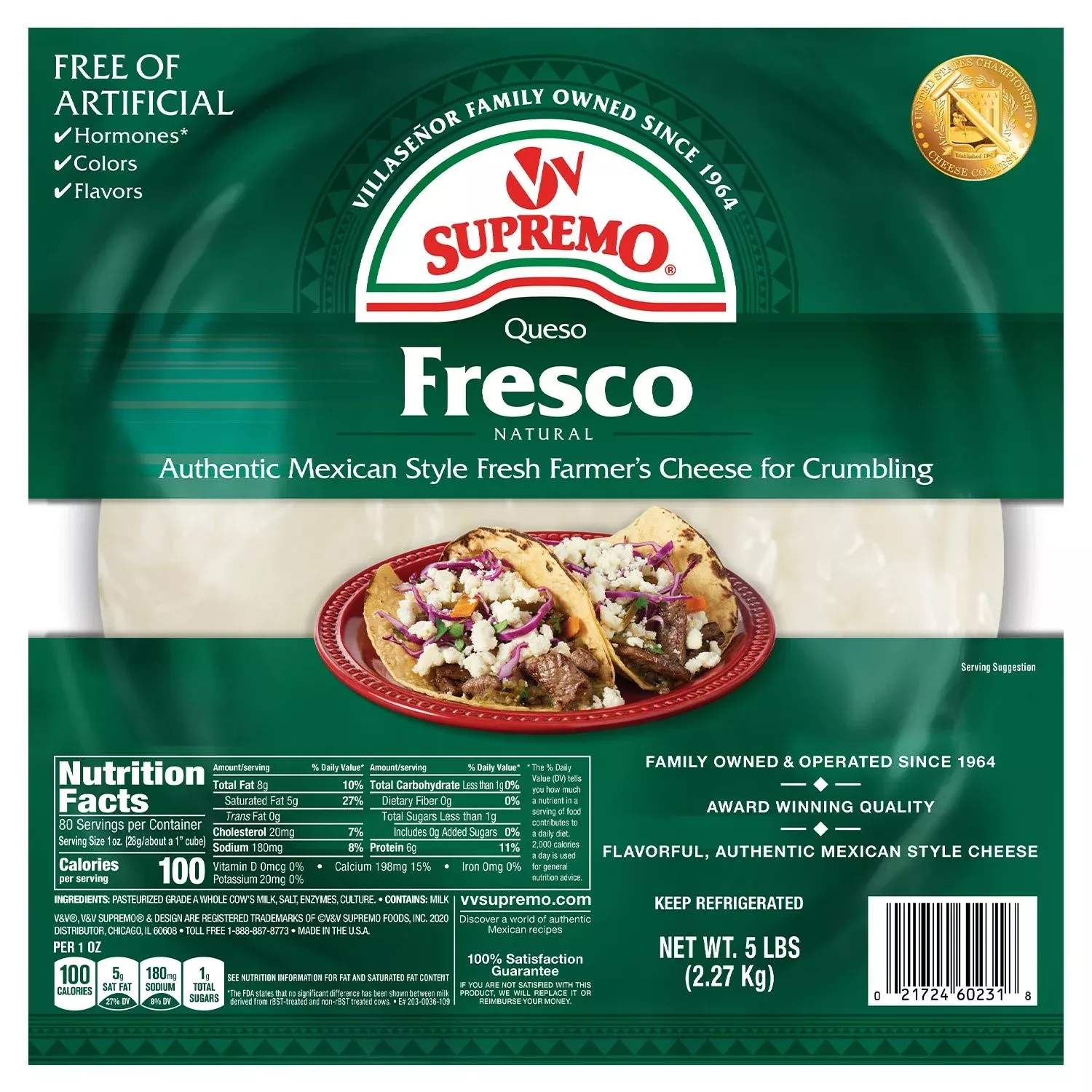 V&v Supremo Queso Fresco 5 Pound Each - 4 Per Case