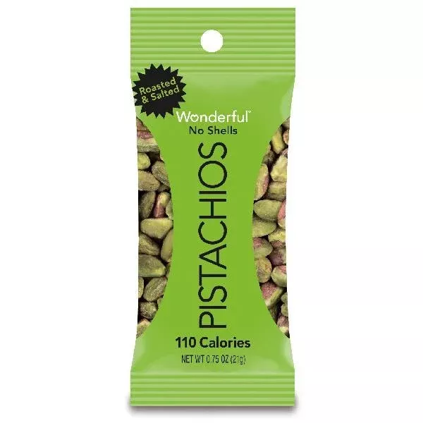 Wonderful Pistachios & Almonds Wonderful Pistachios Roasted & Salted Without Shell Pistachios 0.75 Ounce Size - 96 Per Case