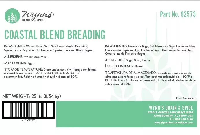 Wynn's Grain & Spice Coastal Blend Breading 25 Pound Each - 1 Per Case